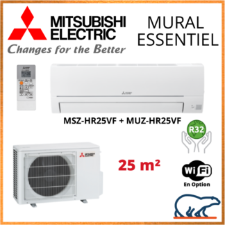 Climatiseur Mural MITSUBISHI Essentiel 2,5 kW – MSZ-HR25VF + MUZ-HR25VF