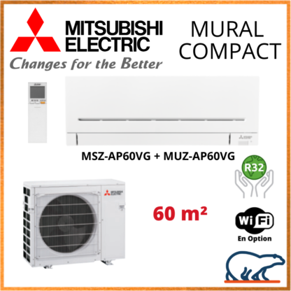 Climatiseur Mural MITSUBISHI Compact 6 kW – MSZ-AP60VG + MUZ-AP60VG