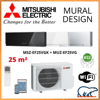Climatiseur Mural MITSUBISHI Design 2,5 kW – MSZ-EF25VGK + MUZ-EF25VG