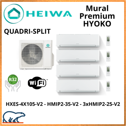 QUADRISPLIT HEIWA Premium HYOKO  3xHMIP-25-V2 + HMIP-35-V2 + HXES-4X105-V2 10kW