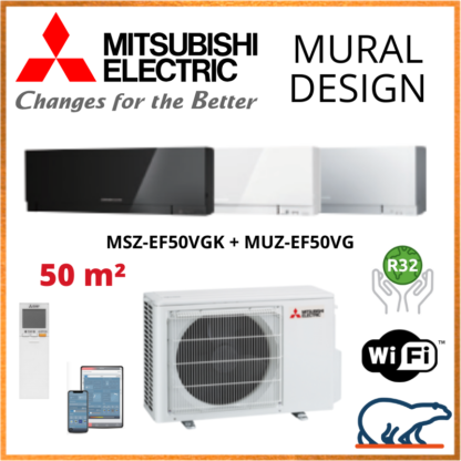 Climatisation Murale MITSUBISHI Design 5 kW – MSZ-EF50VGK + MUZ-EF50VG