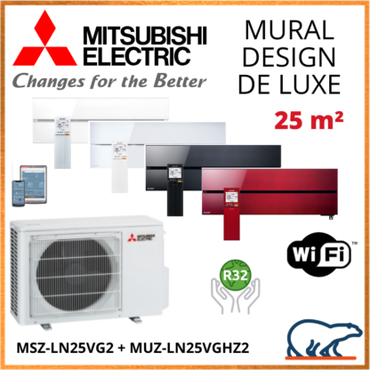 Climatiseur Mural MITSUBISHI Design de Luxe 2,5 kW – MSZ-LN25VG2 + MUZ-LN25VGHZ2