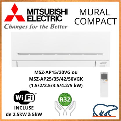 Mitsubishi Unités Intérieures Murale – COMPACT WIFI – MSZ-AP15 / MSZ-AP20 / MSZ-AP25 / MSZ-AP35 / MSZ-AP42 / MSZ-AP50