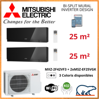Mitsubishi Electric Multi-Split Design – Bi-Splits – R32 – MXZ-2F42VF3 + MSZ-EF25VGK + MSZ-EF25VGK + WIFI 4.2 KW