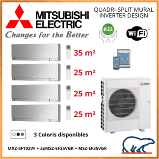 Mitsubishi Quadri-split Mural Inverter Design MXZ-5F102VF + 3 x MSZ-EF25VGK + 1 x MSZ-EF35VGK