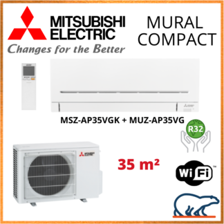 Climatisation Murale MITSUBISHI Compact 3,5 kW – MSZ-AP35VGK + MUZ-AP35VG