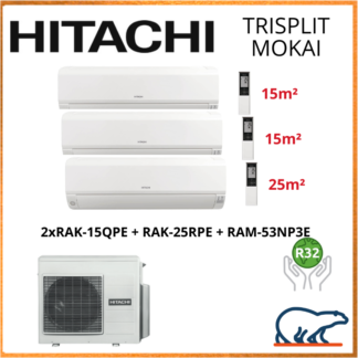 TRISPLIT HITACHI MOKAI RAM-53NP3E + 2x RAK-15QPE + RAK-25RPE 5.3kW