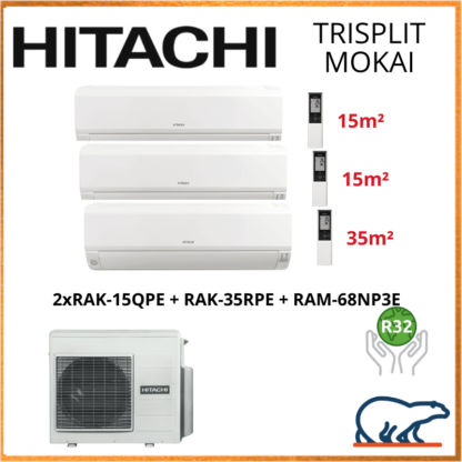 TRISPLIT HITACHI MOKAI RAM-68NP3E + 2x RAK-15QPE + RAK-35RPE 6.8kW